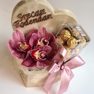 Refined greeting card with orchids and chocolate