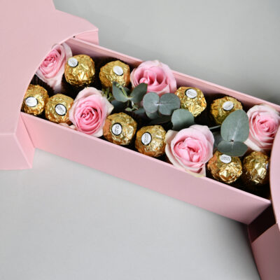 Aranžman Box, Ruže i Ferrero – 02