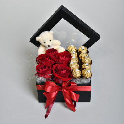 Aranžman Box, Crvene Ruže, Ferrero i Meda – 09