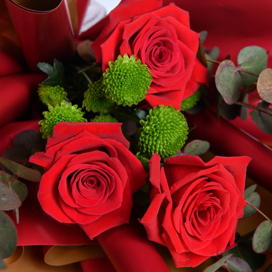 A bouquet of solo red roses